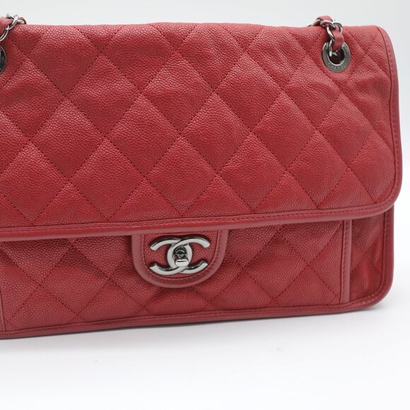 Chanel Red Caviar Leather Medium French Riviera Flap Bag - Picture 2 of 12